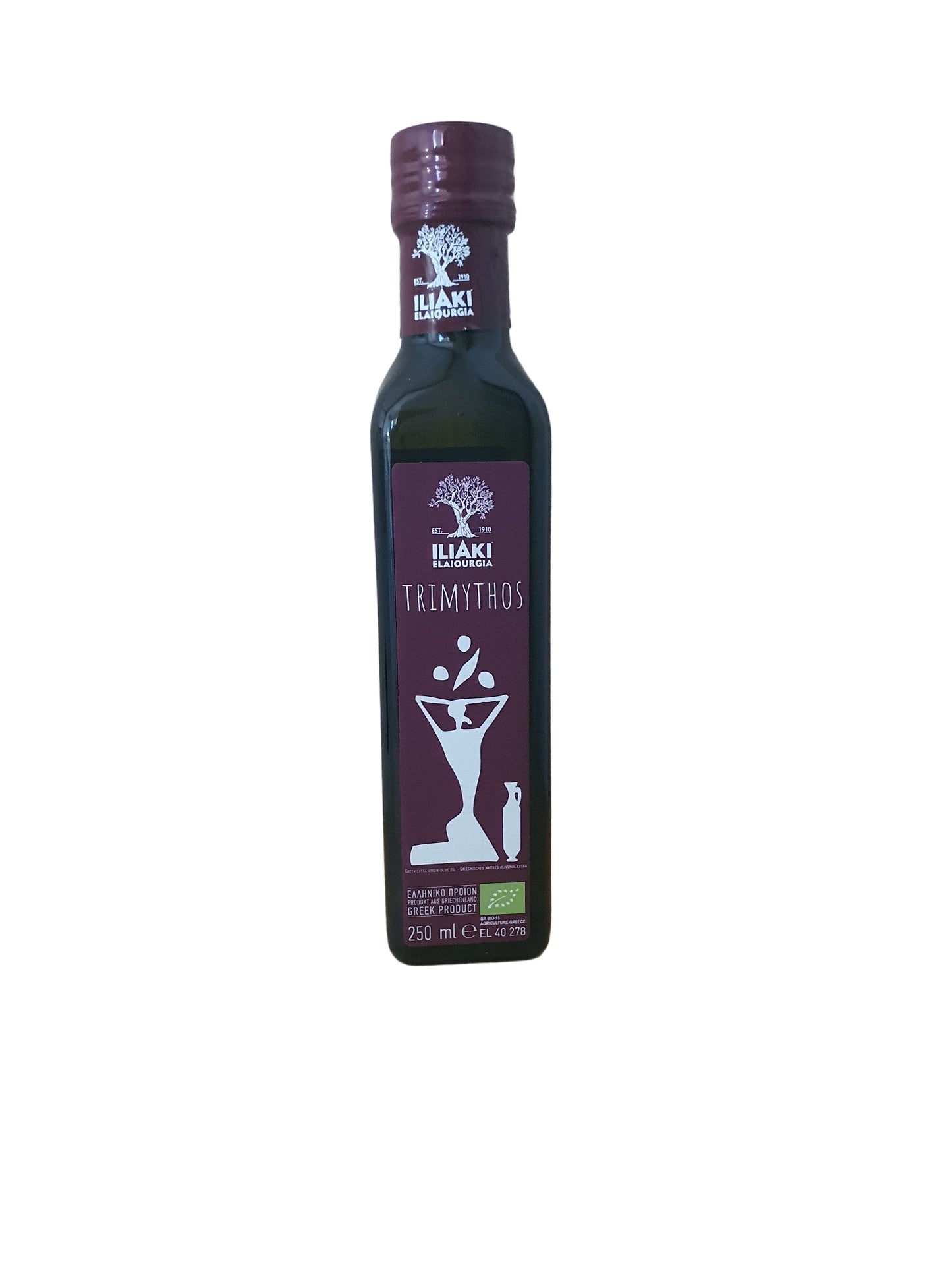 Trimythos organic extra virgin olive oil 250ml Greek premium olive oil bottle front view