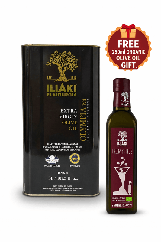 Iliaki Extra Virgin Olive Oil Olympia PGI 3L + Free 250ml Organic Gift