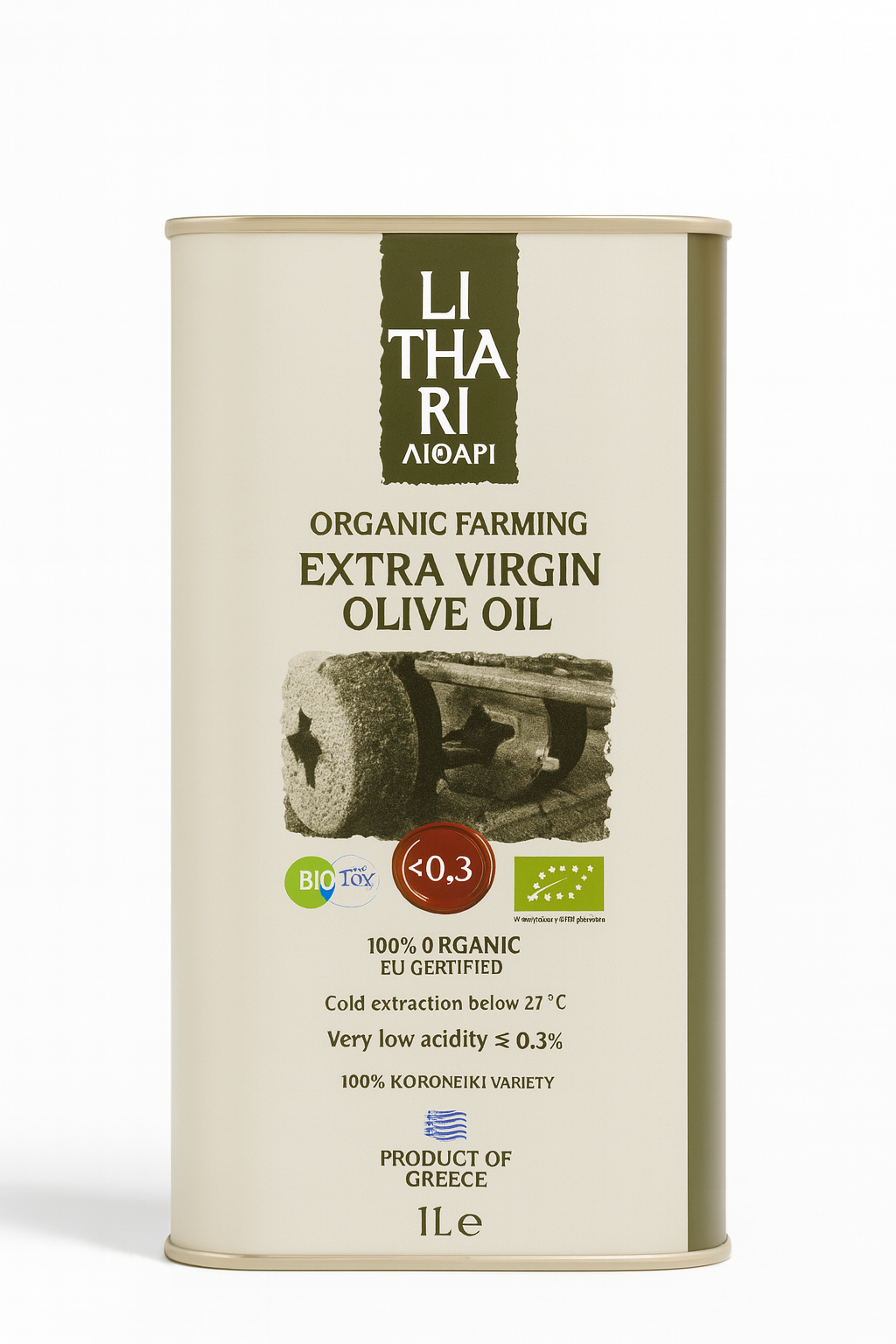 LiTHARI Organic Extra Virgin Olive Oil - 1 L Metal Tin