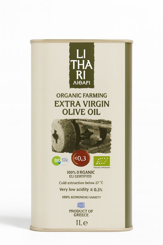 LiTHARI Organic Extra Virgin Olive Oil - 1 L Metal Tin