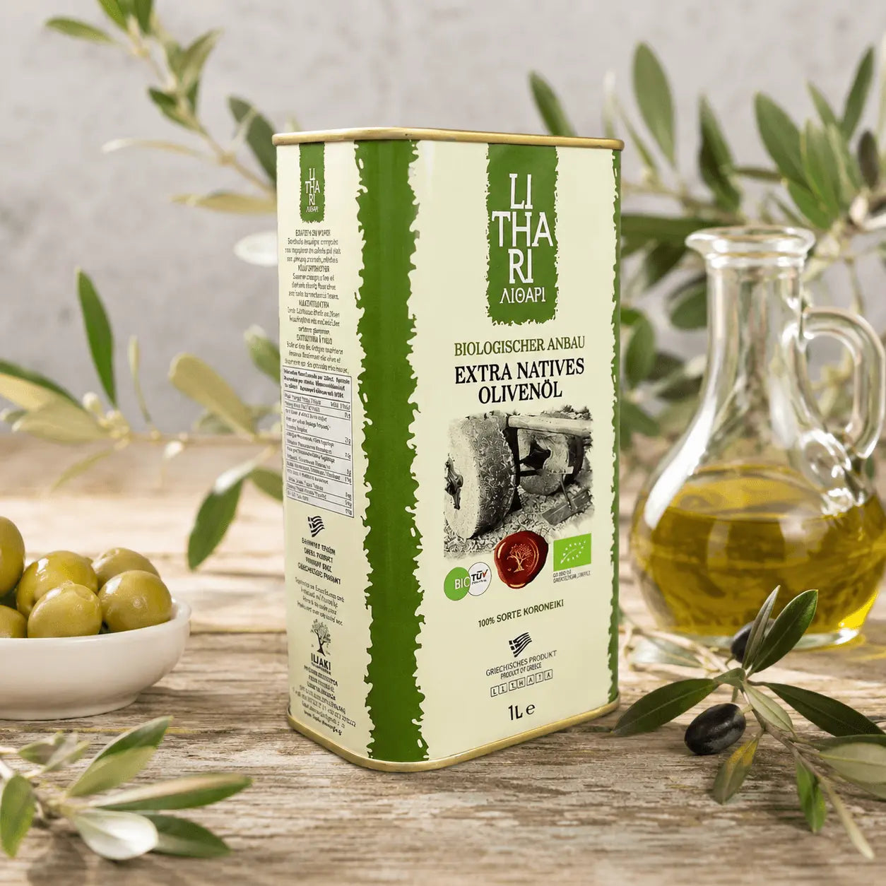 LiTHARI Organic Extra Virgin Olive Oil - 1 L Metal Tin