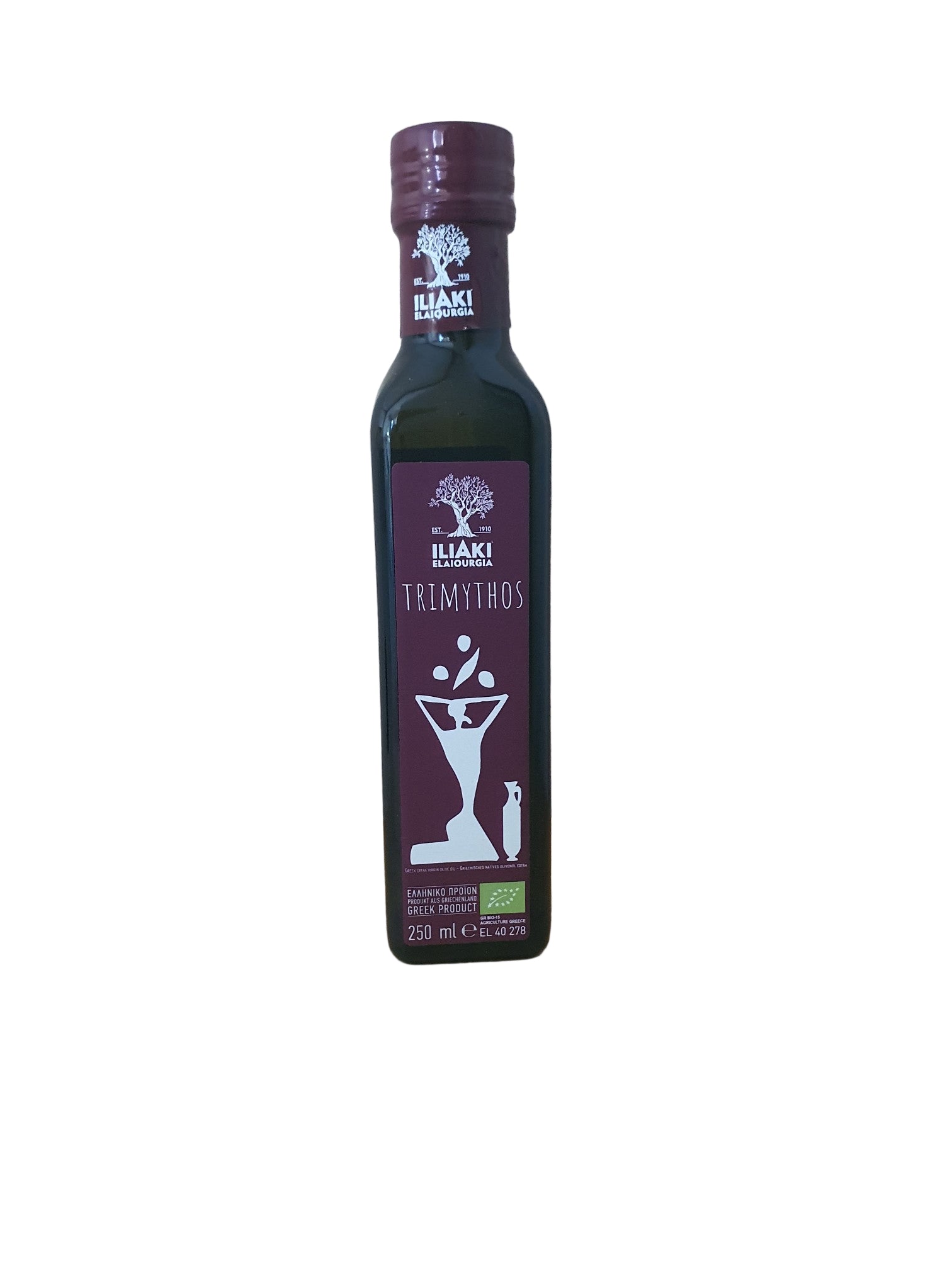 Trimythos organic extra virgin olive oil 250ml Greek premium olive oil bottle front view