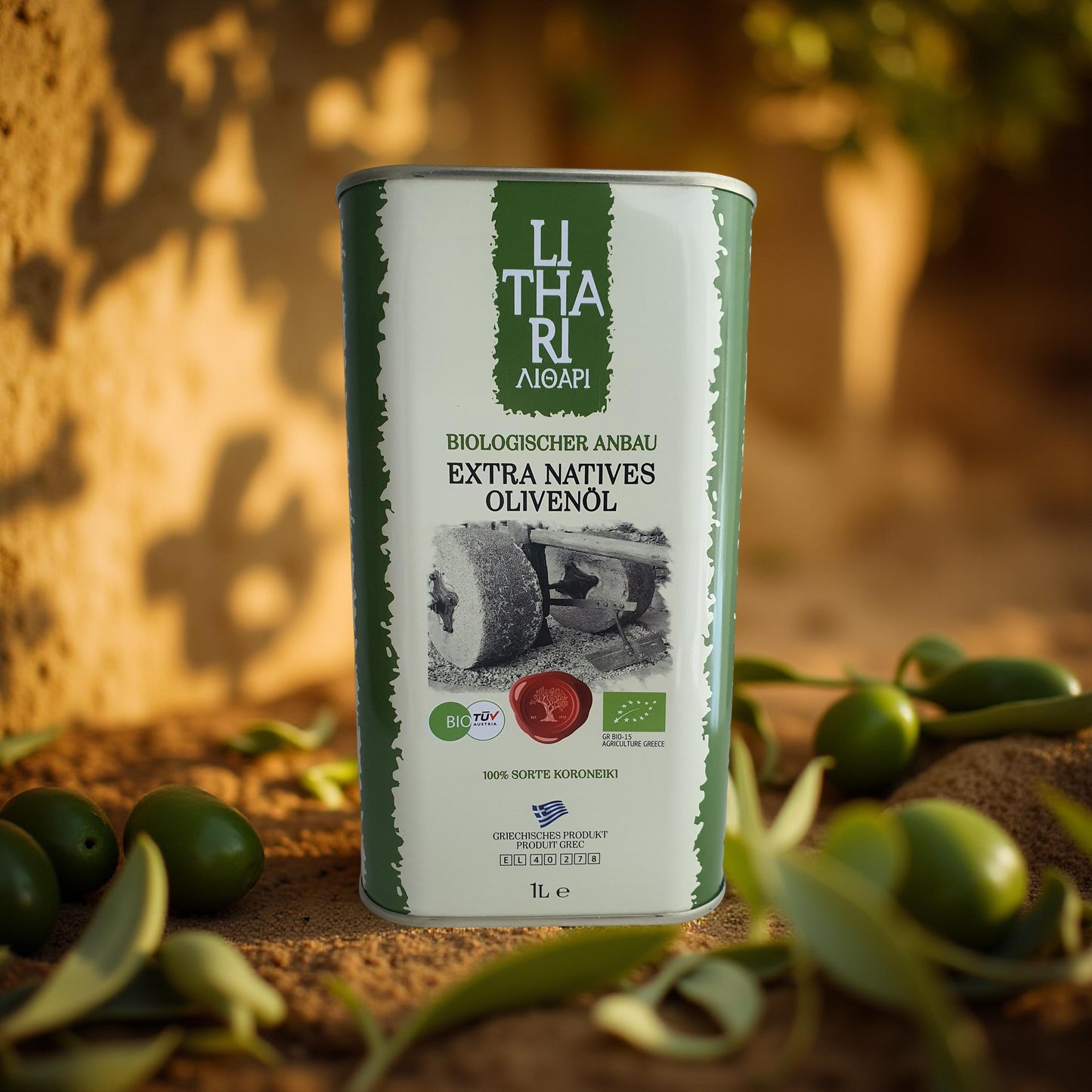 LiTHARI Organic Extra Virgin Olive Oil - 1 L Metal Tin