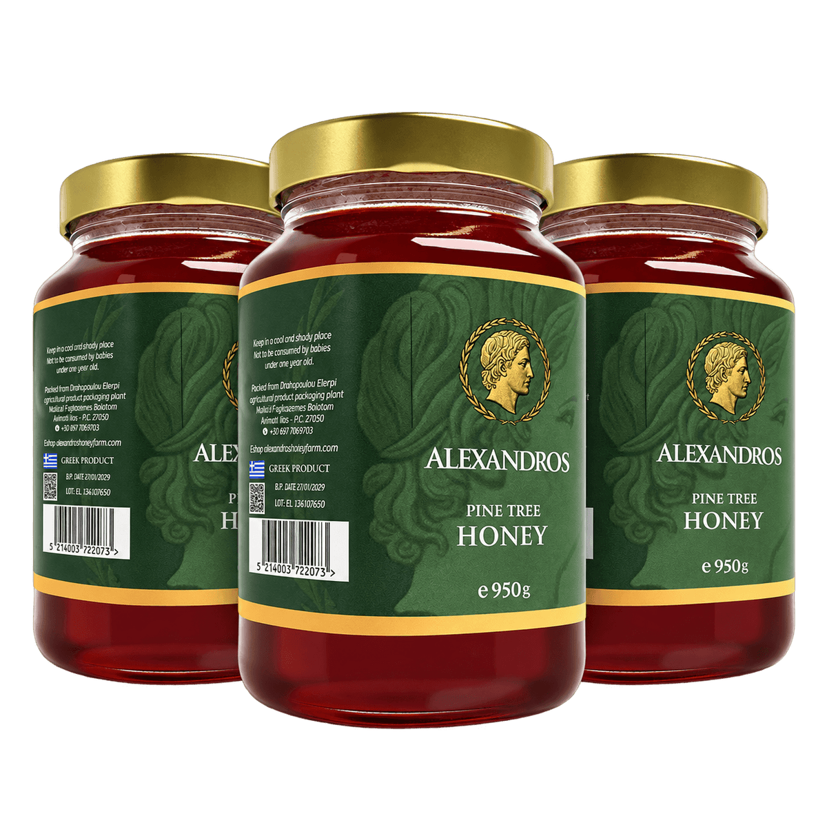 Raw Greek Pine Honey – 3 × 950g